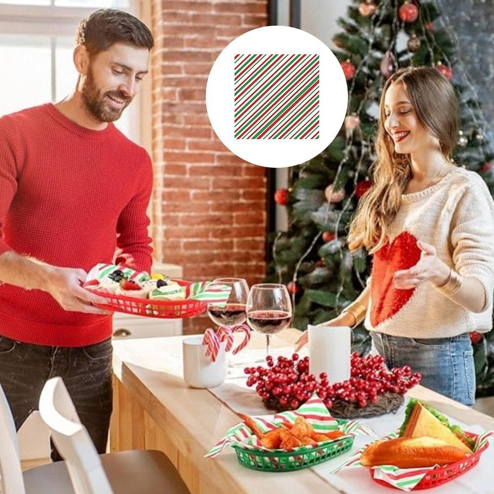 100Pcs Christmas Greaseproof Paper Sheets Sandwich Wrapping Paper, Greaseproof Wrap Paper Food Basket Liners for Outdoor Picnic, Churches, Home Party, Restaurants