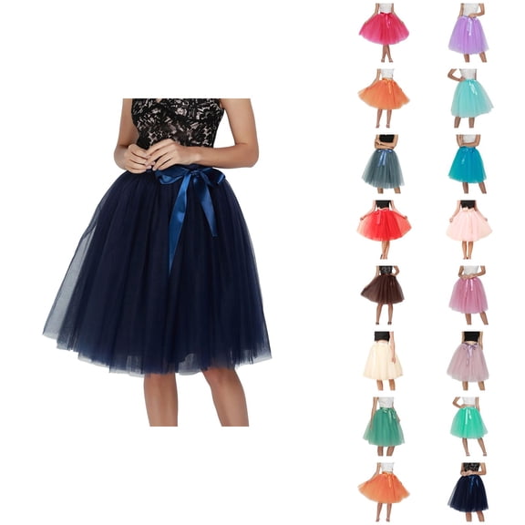 Tulle Skirts for Women Elastic Waist Lace Up Bow Knee Length Layered Mesh Flowy A Line Tutu Skirts Puffy Skirt Fairy Skirt