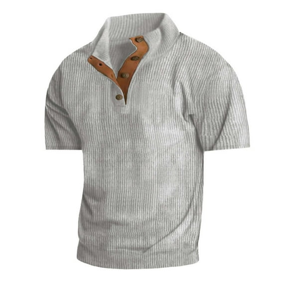 Mens Big & Tall T Shirts S-5X Plus Size Short Sleeve Corduroy-Tshirts Shirt Vintage Solid Color Pullover Button Stand Collared Athletic Tees Tops