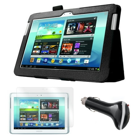 Black Folio Case with Screen Protector and Car Charger for Samsung Galaxy Note 10.1