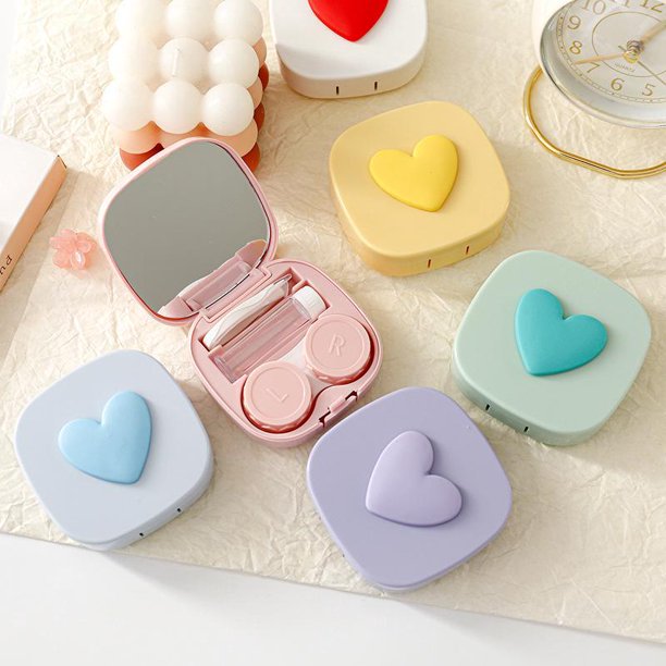 5 piezas de caja de lentes de contacto de color con patrón de amor tridimensional simple y lindo en caja complementaria de lentes de contacto de dibujos animados caja doble caja de cuidado portátil