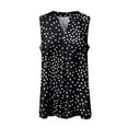 thumbnail image 4 of Las mujeres camisetas sin mangas Blusa de verano para mujer Camisa informal Sin mangas Top con cuello en V Camisa plisada informal Camiseta sin mangas de color sólido (Black, M), 4 of 5