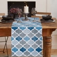 thumbnail image 2 of Table Runner Dresser Scarves 36 Inch Long, Morocco Geometric Quatrefoil Plaid Linen Dining Table Runners Blue and Grey Lattice on Linen Tabletop Scarf for Wedding Holiday Party Kitchen, 2 of 7