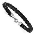 thumbnail image 4 of 925 Sterling Silver 8mm Rhodium-plated Black Braided Leather Bracelet, 4 of 5
