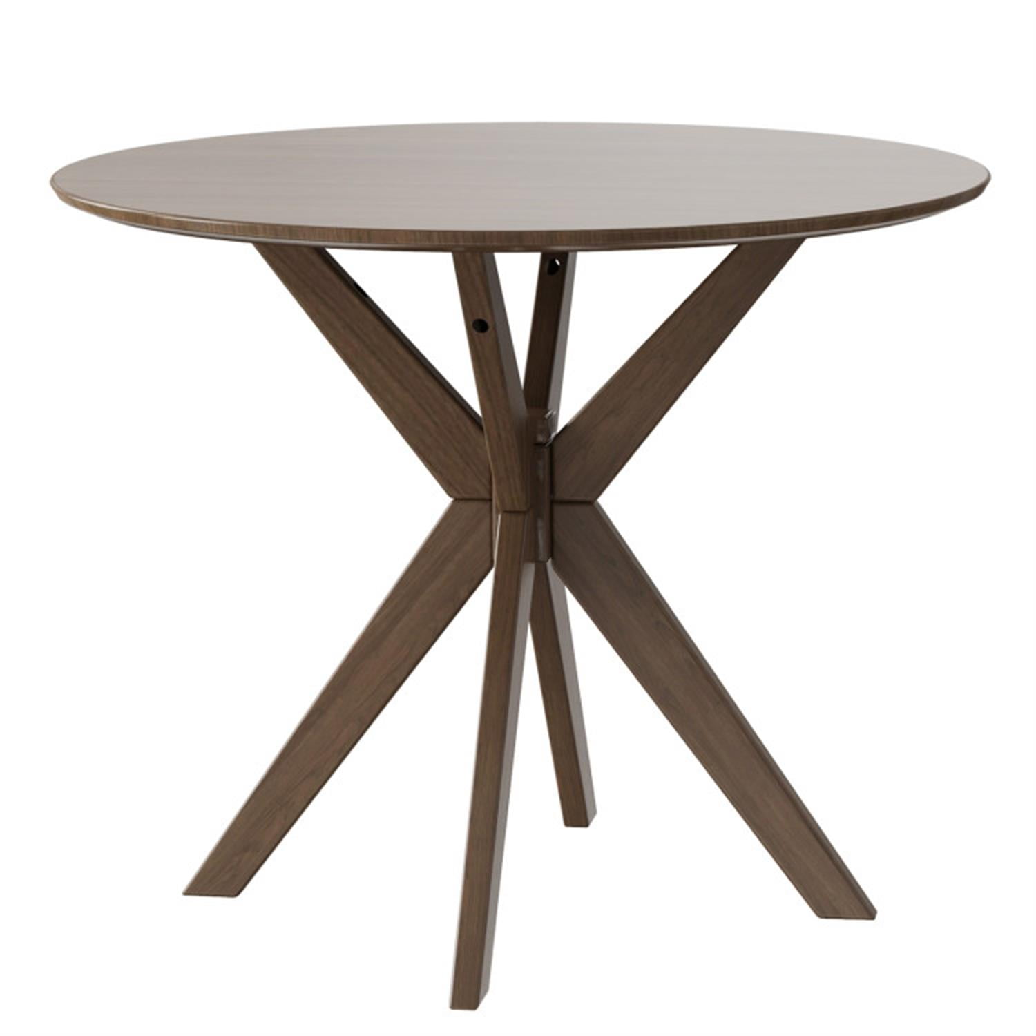 Demi Bonn 36" Round Wood Dining Table with Intersecting Pedestal Base, Modern Kitchen Table Furniture for Dining Room, Dinette, Compact Space-Saving, Brown