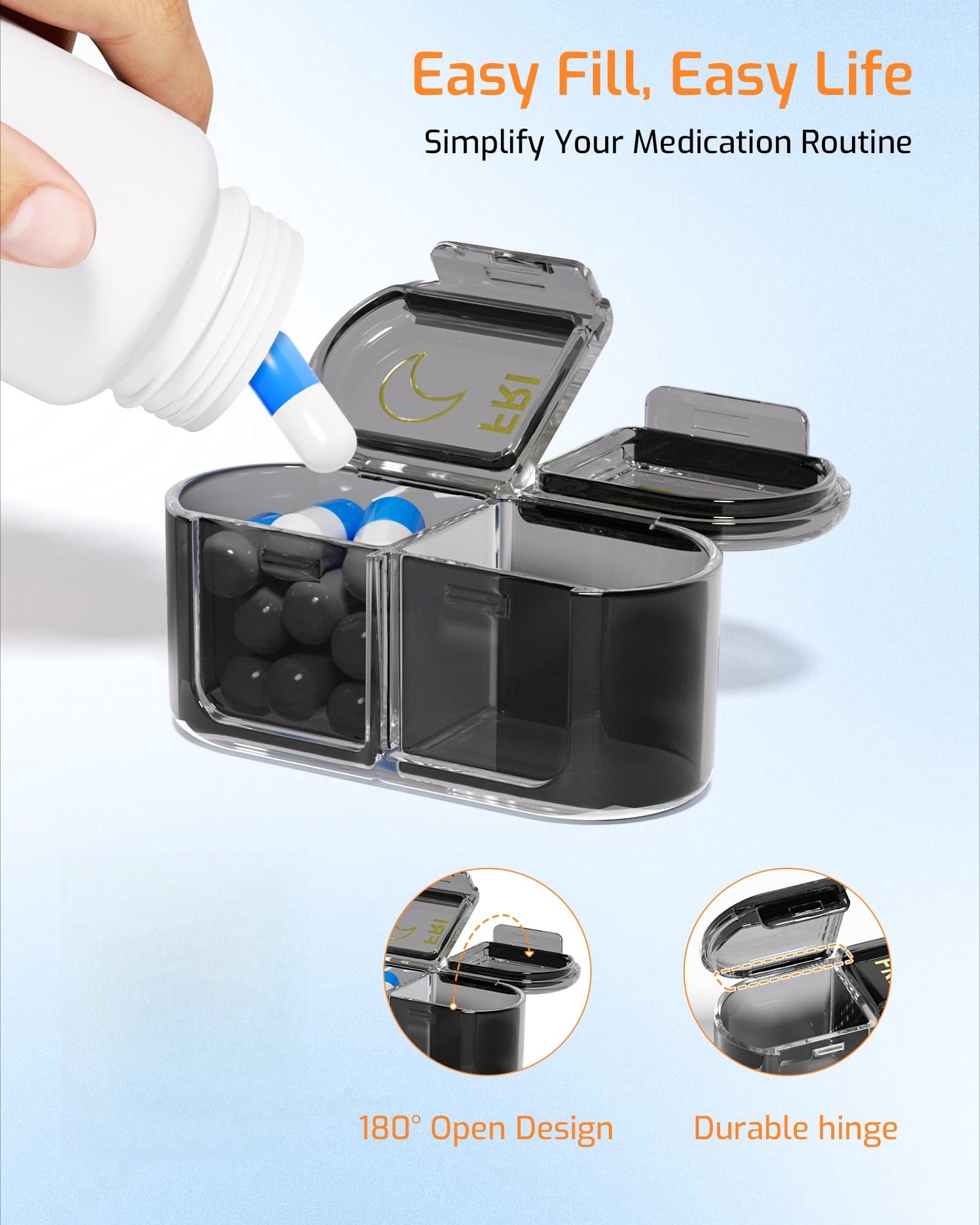 Weekly Pill Organizer 2 Times a Day, 7-Day AM PM Medicine Case, Travel-Friendly Pill Box for Fish Oils, Vitamins & Supplements