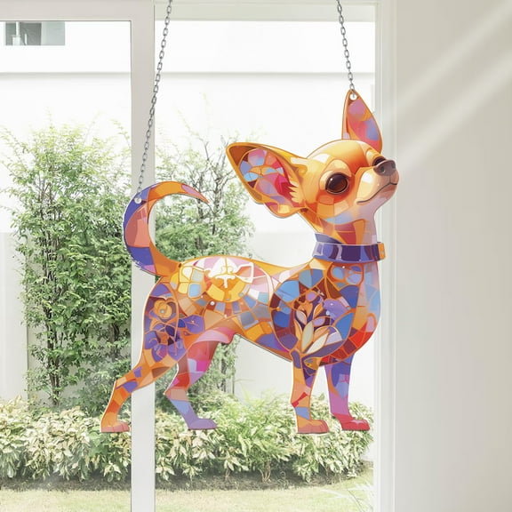 Playful Chihuahua Acrylic Suncatcher - Colorful Stained Glass Design, Great Gift for Dog Owners