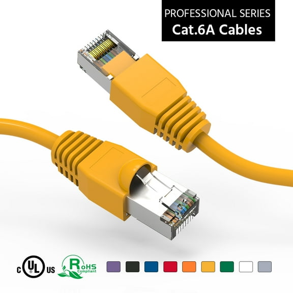 ACCL 50Ft Cat6A Shielded (SSTP) Ethernet Network Booted Cable Yellow, 1 Pack