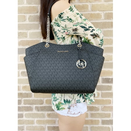 Black Satchel Tote - Michael Kors Jet Set Travel Chain Shoulder Tote Signature MK Black 2019