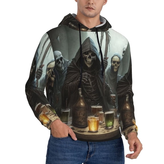 Men's Hoodie Pullover Casual Hooded Sweatshirt 3D, Grim Reaper Party Funny Skull