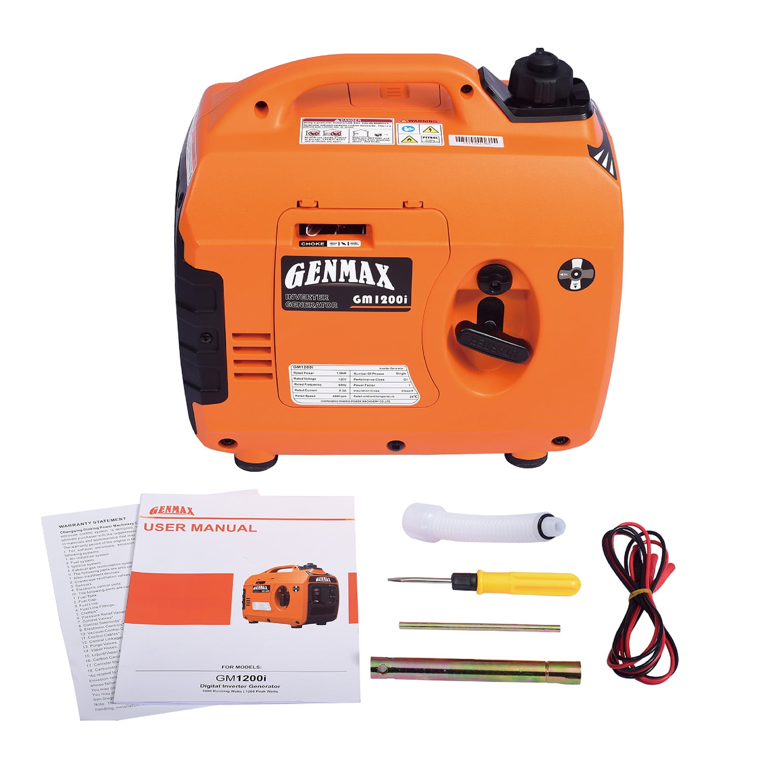 GENMAX GM1200i 1200-Watt Portable Small Inverter Generator 25.3lb Ultralight Outdoor Camping Motorhome Caravan Recoil Start Petrol Gasoline Powered Equipment Super Quiet 57 cc Engine