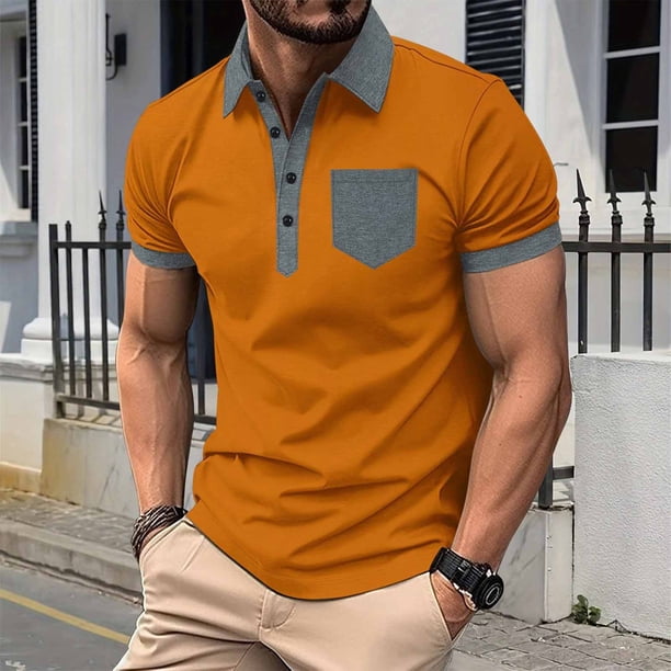 pstuiky camisetas de hombre, Camisa de manga corta con botones y bolsillo para hombre, con cuello abatible y bloques de color camisas casuales para hombre xl