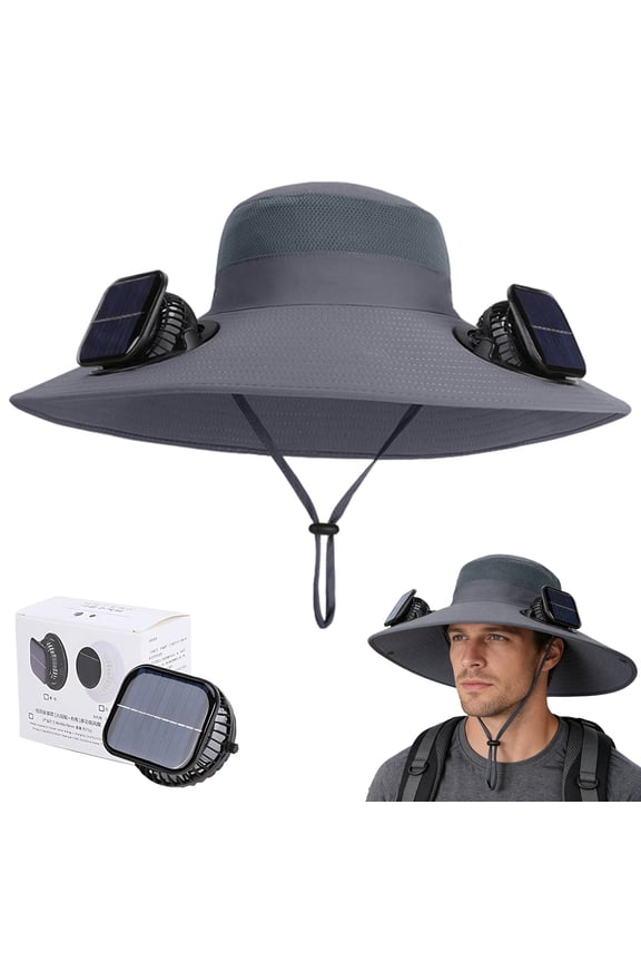 Solar & USB Dual Rechargeable Dual Fan Wide Brim Sun Hat, Breathable Mesh UV Protection Adjustable Windproof Outdoor Fishing Hiking Bucket Cap