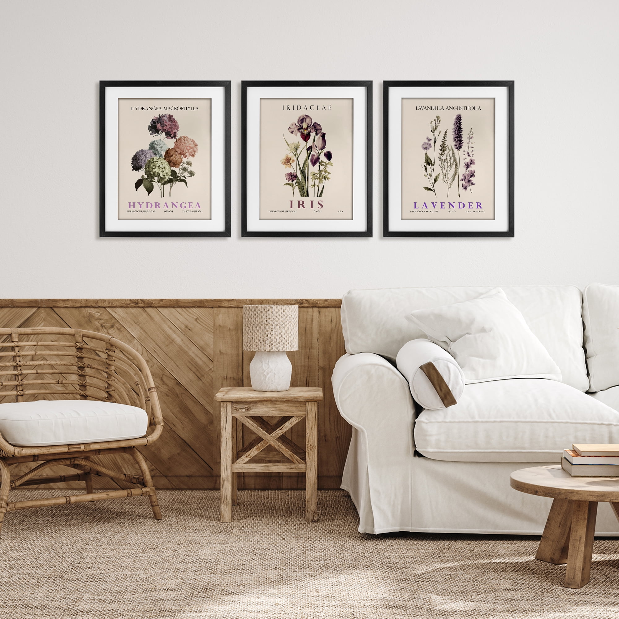 Stupell Industries Botanical Bundles & Sprigs 3 Piece Black Framed Print Under Glass Set, design by Christopher Giampietro