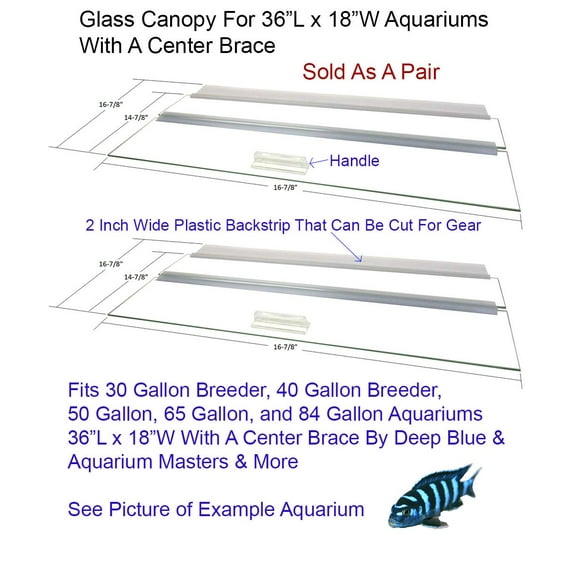 New Glass Canopy for 30 BR, 40 BR, 50, 65, 84 Gallon aquariums 36"x18"