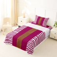 thumbnail image 3 of Castle Fairy Retro Stripes Twin Sheets 3pcs,Minimalist Leather Textured Bedding,Magenta Brown White,1 Flat Sheet, 1 Fitted Sheet and 1 Pillowcase, 3 of 7