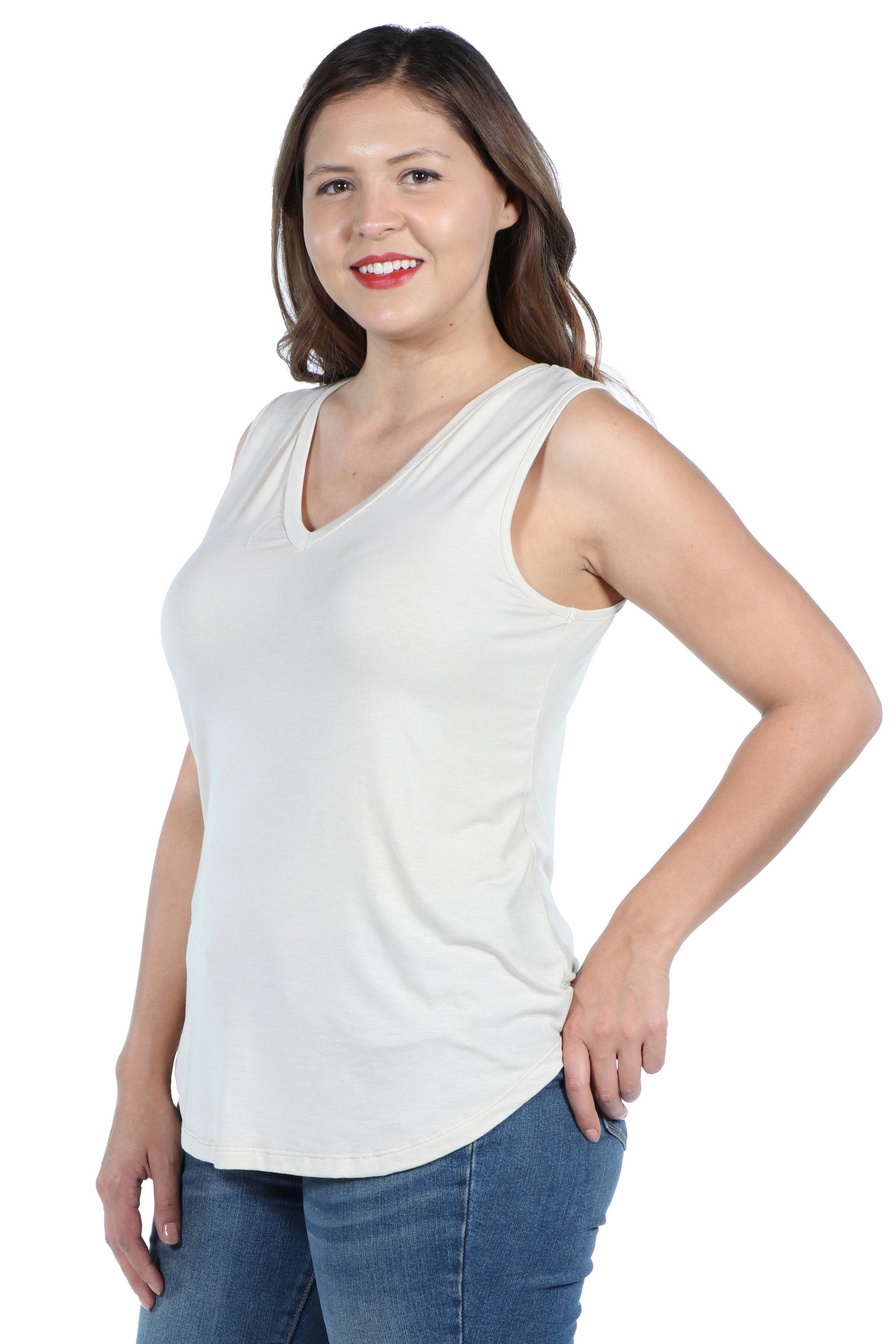 247 Comfort Apparel Womens Plus Size V Neck Sleeveless Rounded