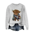 thumbnail image 4 of SYMOID Highland Cow Graphic Retro Womens Sweatshirt - Soft Polyester Cropped Loose Fit, Ribbed Crew Neck Inclusive Sizes (S-XXXXXL) Gray,Size XL, 4 of 4