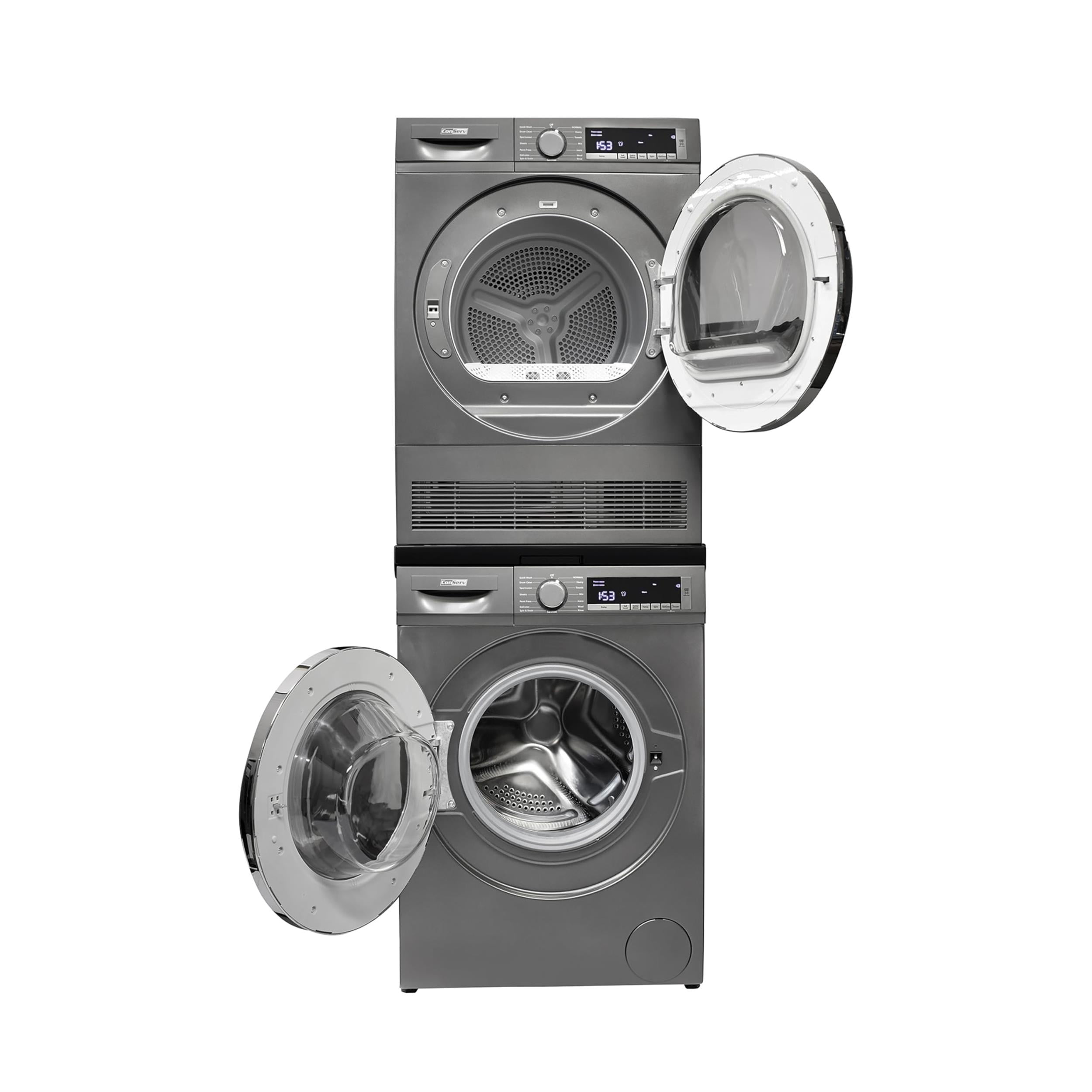 Pemberly Row Stackable Washer 2.2 cf 110 V Dryer 4 Cf 220V with Stacking Shelf