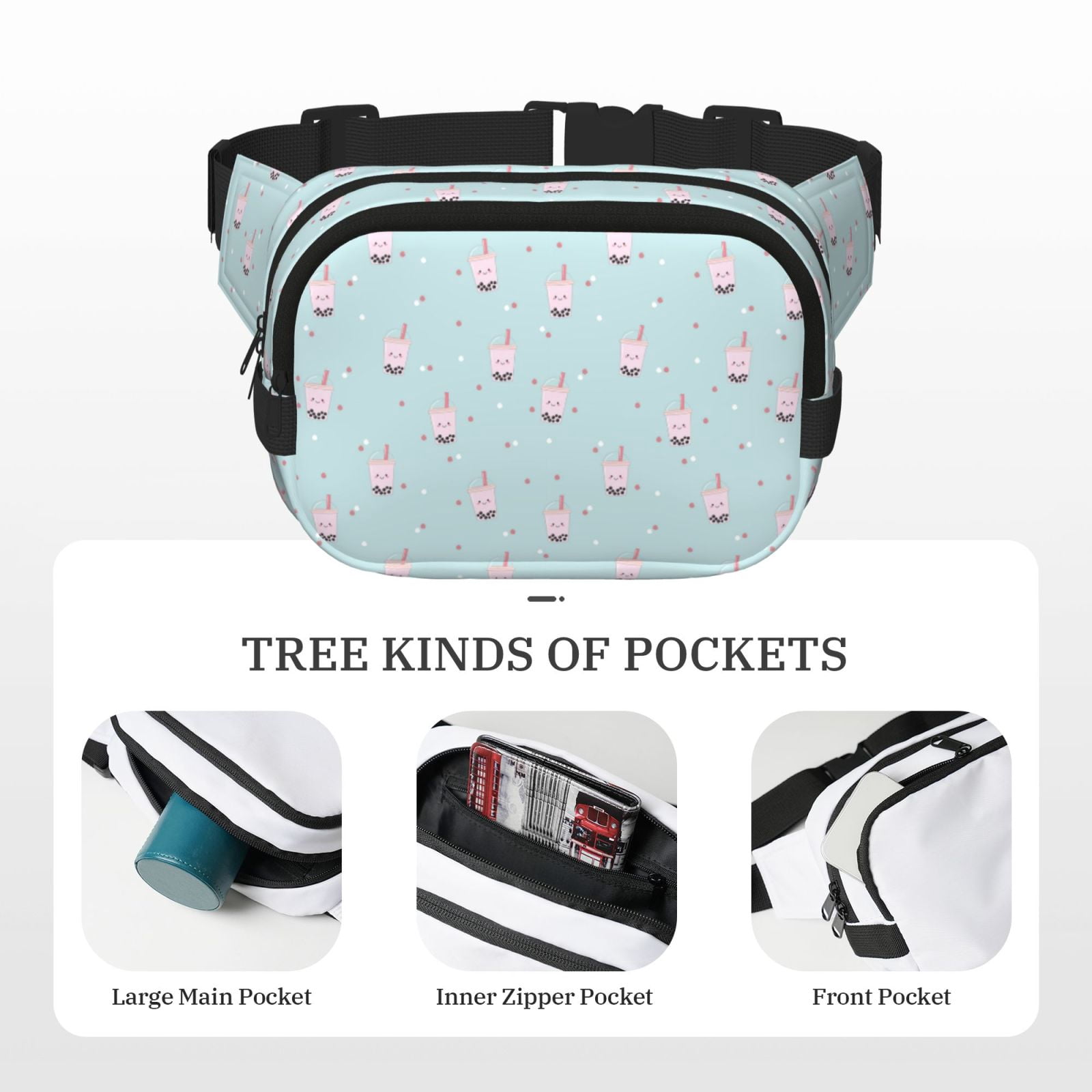 Fuzoiu Milk Tea1 Print Unisex Square Double Layer Waist Bag,Crossbody Fanny Pack Travel Workout Accessory