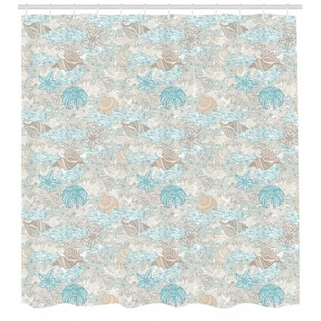 Nautical Shower Curtain Pastel Toned Sea S Starfish Mollusk Seahorse C Reef Motif Design Fabric Bathroom Set With Hooks Tan Turquoise