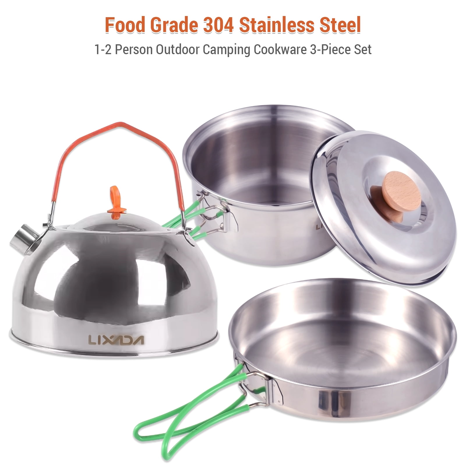 Collapsible Camping Cookware Stainless Steel for 1 2 People Cooking Pot Frying Pan Suitable for All Stove Types Lightweight and Portable All in One