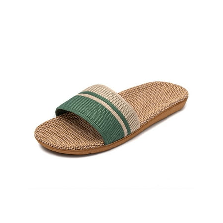 

SIMANLAN Women Men Slides Beach Flat Sandals Summer Slide Sandal Unisex Comfort Shoes Linen Green B 7.5-8