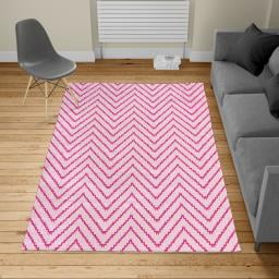 Modern Turkish Area Rug, Geometric Triangle Shapes Zig Zag Triggering Lines Minimalist Pattern Print, Soft Carpet for Living Room Decor with Distressed Look, 5.2' X 7.6', Hot Pink, by Ambesonne