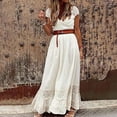 thumbnail image 4 of Odeerbi Dresses for Women Maxi Dress Boho Dress 2025 Fashion V-Neck Loose Short Sleeve Solid Ankle-Length Dress+Belt White, 4 of 9