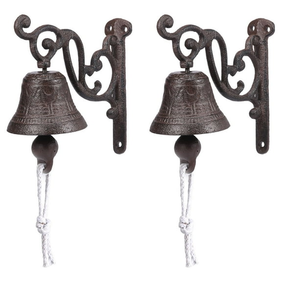 2 Pcs Vintage Cast Iron Dinner Bell Ensuring Long Lasting Reliability Wall-Mountable Welcome Bell(Bronze 5.2*5.31*2.83inch)