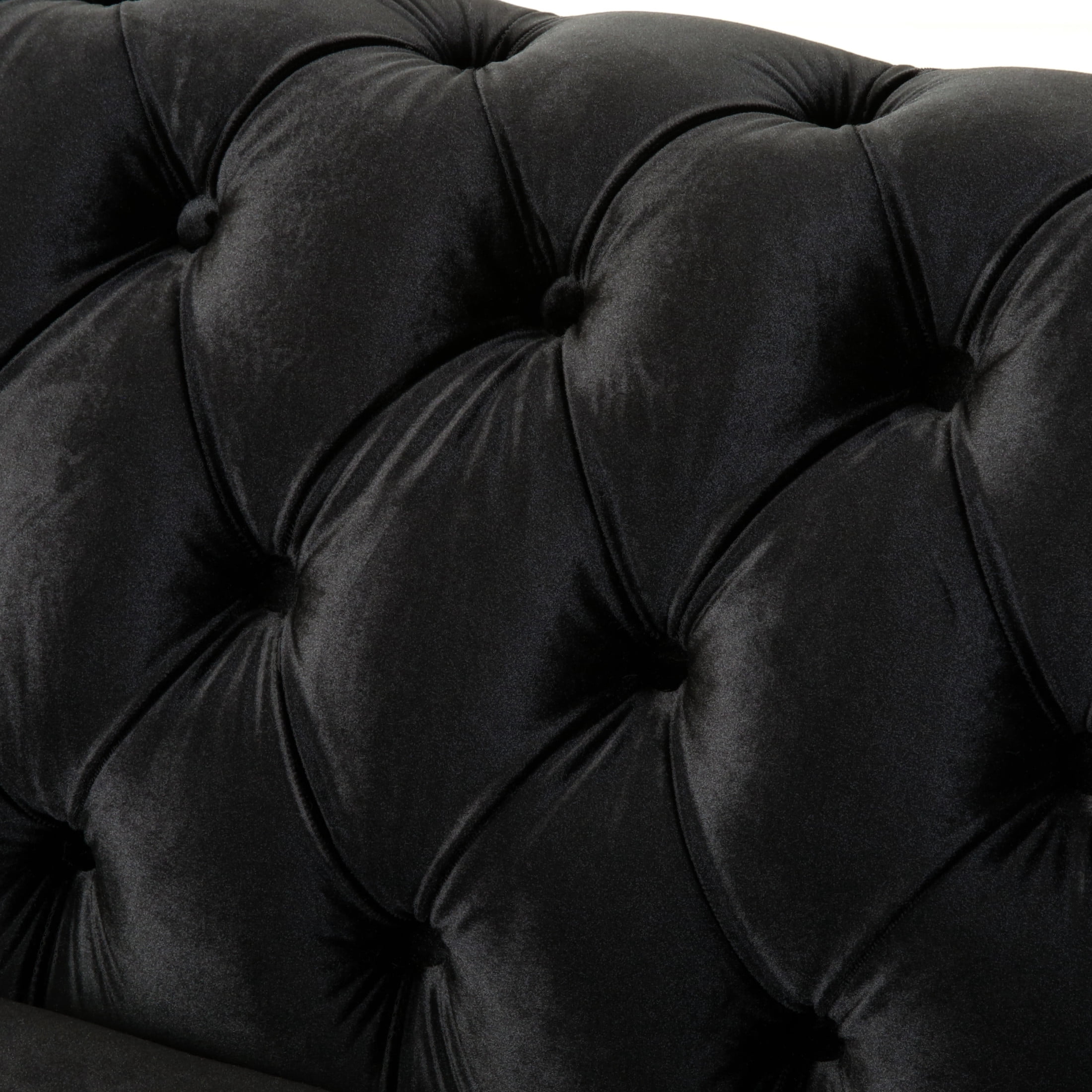 Chesterfield Velvet Tufted Love Seat with Pine Frame, Black