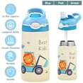 thumbnail image 3 of Insulated Kids Water Bottle YMTQ 13 5Oz 316 Stainless Steel Leak proof Straw Push Button Lock Switch BPA Free School Toddlers Boys Girls Digger, 3 of 10