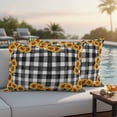thumbnail image 2 of Summer Sunflowers Outdoor Pillow Covers Pack of 2 Farmhouses Retro Black White Plaid Waterproof Throw Pillow Covers Decorative Cushion Cases for Patio Garden Tent Balcony Couch 20x12 inch, 2 of 9