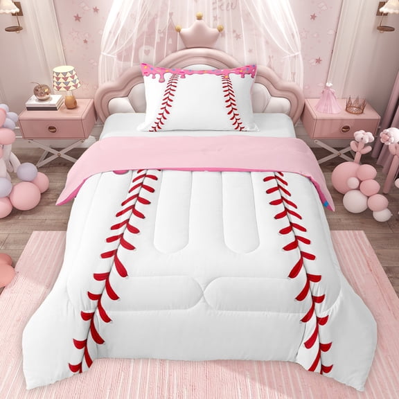 jejeloiu Baseball Games Twin Comforter Sets,Ice Cream Print Bedding Set For Girls Teens Reversible 2 Pieces