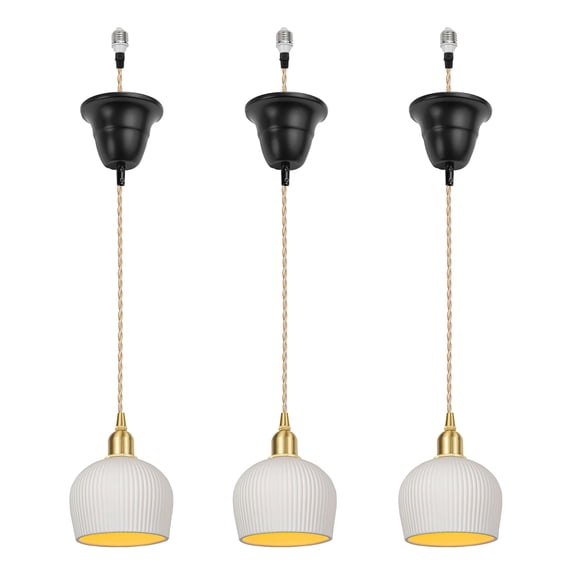 KAYYELAMP 3 Pcs Ceiling Light Conversion Pendant Light E26 Base Connection 3.2Feet Adjusted Cord White Pendant E12 Brass Socket Modern Style for Kitchen Stairs(No Bulb)