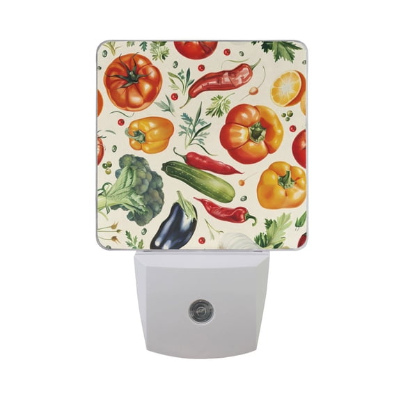 Eggplant Pepper Tomato Broccoli Night Light 2 Pack LED Nightlight Plug into Wall Dusk to Dawn Sensor Soft White