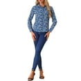 thumbnail image 2 of INSPIRE CHIC Valentine's Day Women's Button Down Shirt Ditsy Floral Long Sleeve Point Collar Office Top S Deep Blue, 2 of 6