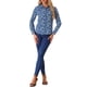 thumbnail image 2 of Camisa de botón para mujer INSPIRE CHIC con estampado floral, de manga larga, cuello puntiagudo, top de oficina, talla XS, azul profundo, 2 of 6