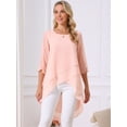 thumbnail image 3 of DARING DIVA Women's 3/4 Sleeve High Low Hem Scoop Neck Chiffon Blouses L Pink, 3 of 7