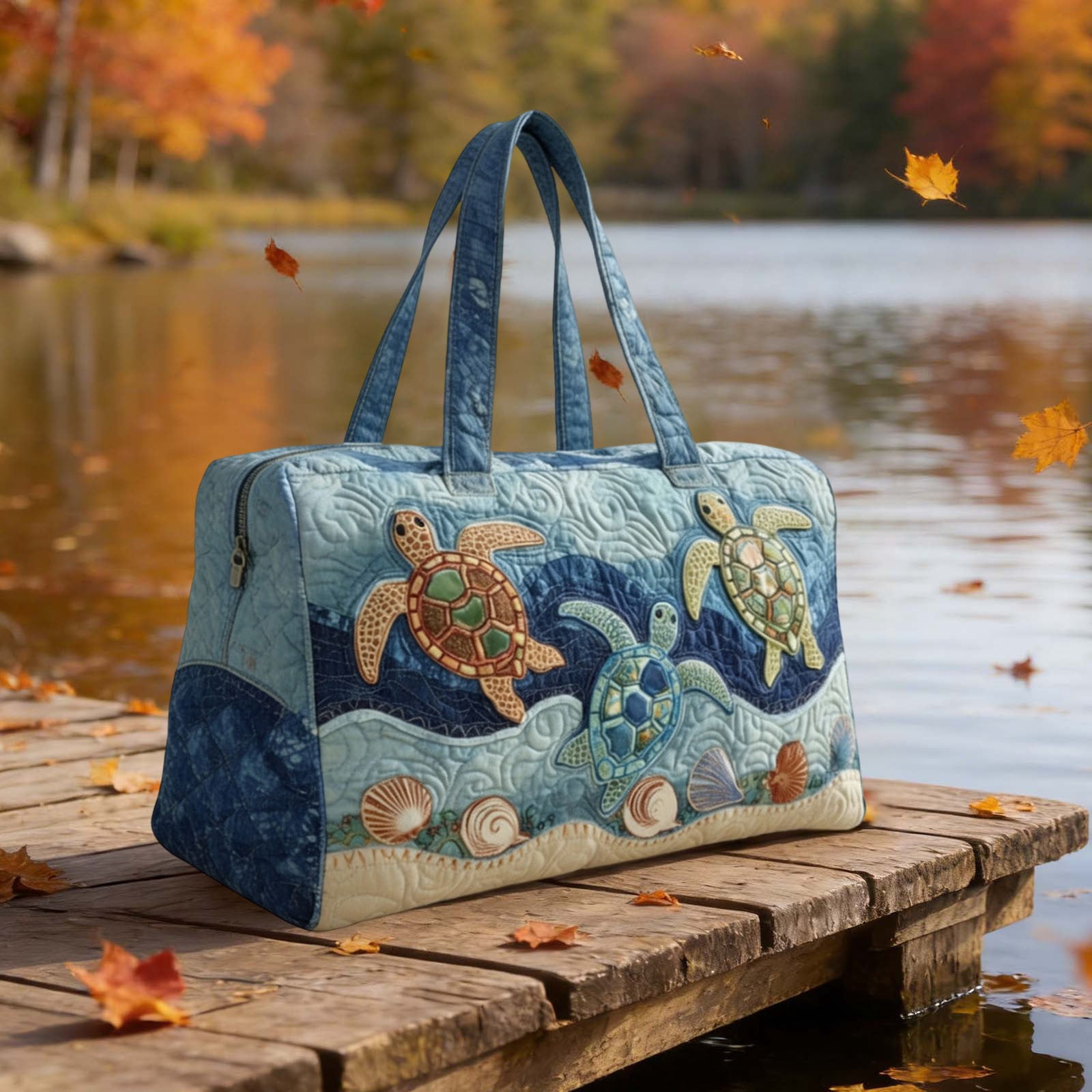 Hippie Van Quilted Duffle Bag, Hippie Journey Quilted Duffle Bag, Vintage Floral Travel Weekender Bag Gym Bags
