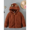 thumbnail image 2 of Seyurigaoka Baby Girls Boys Fuzzy Fleece Hoodie, Color Block Long Sleeve Cardigan with Pom Pom, 2 of 8