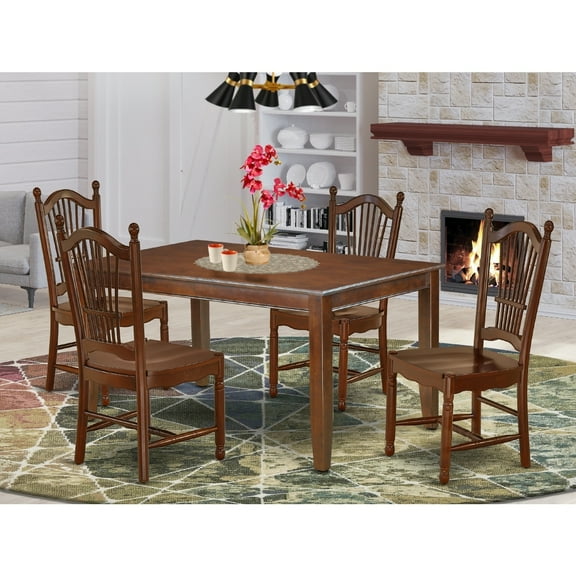 HomeStock Southwestern Style 5Pc Rectangle 60" Dining Table And Four Wood Seat Chairs