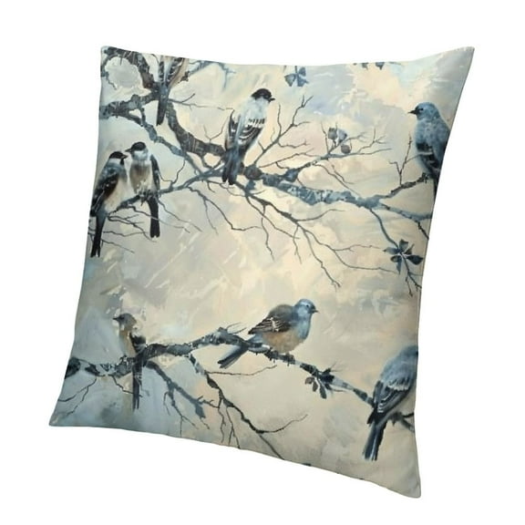 BANET Bird Throw Pillow Covers - Watercolor Blue Birds Pillow Case Vintage Leaves Ink Painting Farmhouse Pillow Cover Decorative Cushion Covers for Couch Home Decor 12x12in
