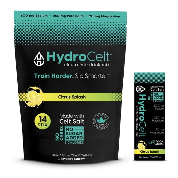 HydroCelt Electrolyte Drink Mix Packets, 14 Sticks – Citrus Splash, Sugar-Free, Hydration Powder