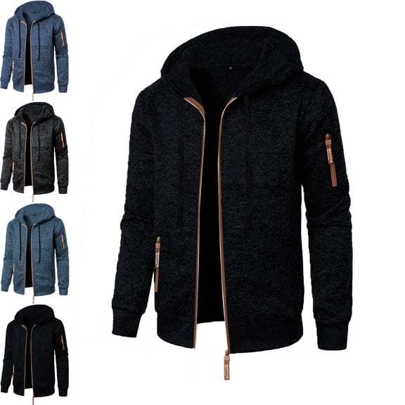 Danhjin Men's Hooded Jacket Zip-up Hoodies Long Sleeve Causal Sweatshirts Fall Winter Drawstring Solid Color Outwear Coat with Zipper Pockets