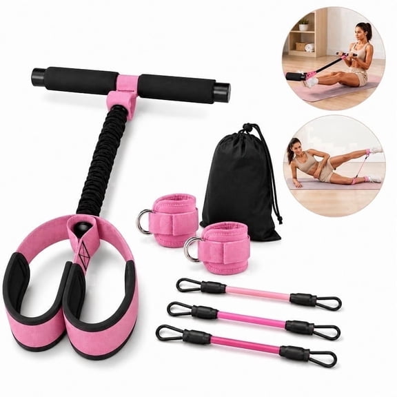 TEIPUERY Pilates Bar Kit, Resistance Bands with Ankle Straps, Pedal Resistance Band with Handle for Full Body Home Workout