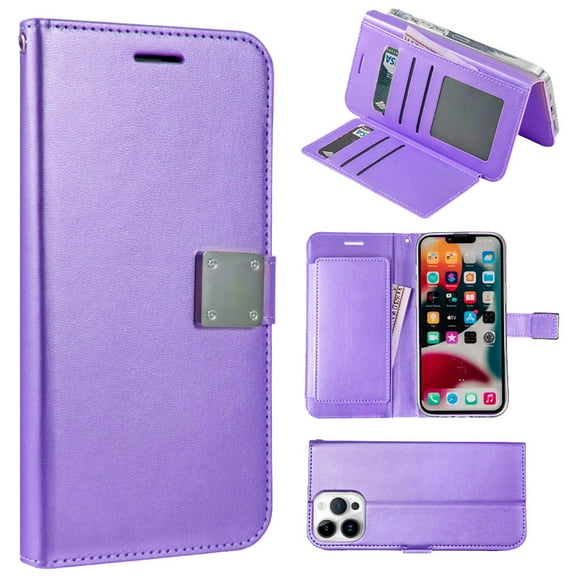 Extra Series Essential Leather Wallet Stand Case for iPhone 15 Pro Max - Purple