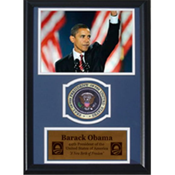 Encore Select 189-KN23808 Barack Obama Waving with Flags with Presidential Commemorative Patch in a 12 in. x 18 in. Deluxe Photograph Frame