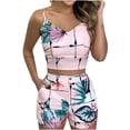 thumbnail image 3 of Womens Fashion Leaf And Stripe Printed Sling Short Two-Piece Suit And Pocket, 3 of 9