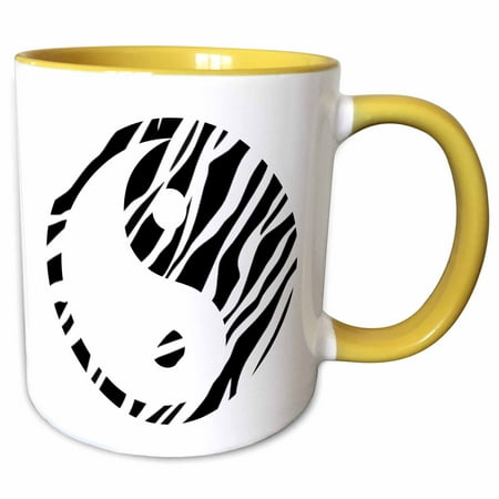 2 White Zebra - 3dRose Black and White Zebra Print Yin Yang - Inspirational Art - Two Tone Yellow Mug, 11-ounce